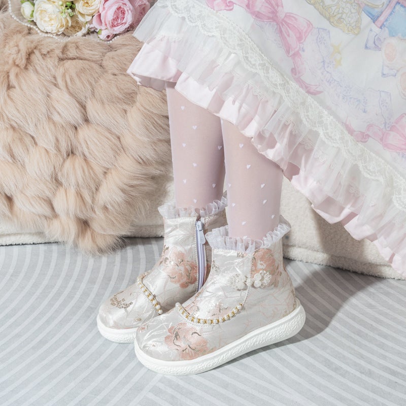 Supply 2024 National Style Chinese Clothing Short Boots 30-43 Sweet Pearl Lace Low Boots Women - Image 3