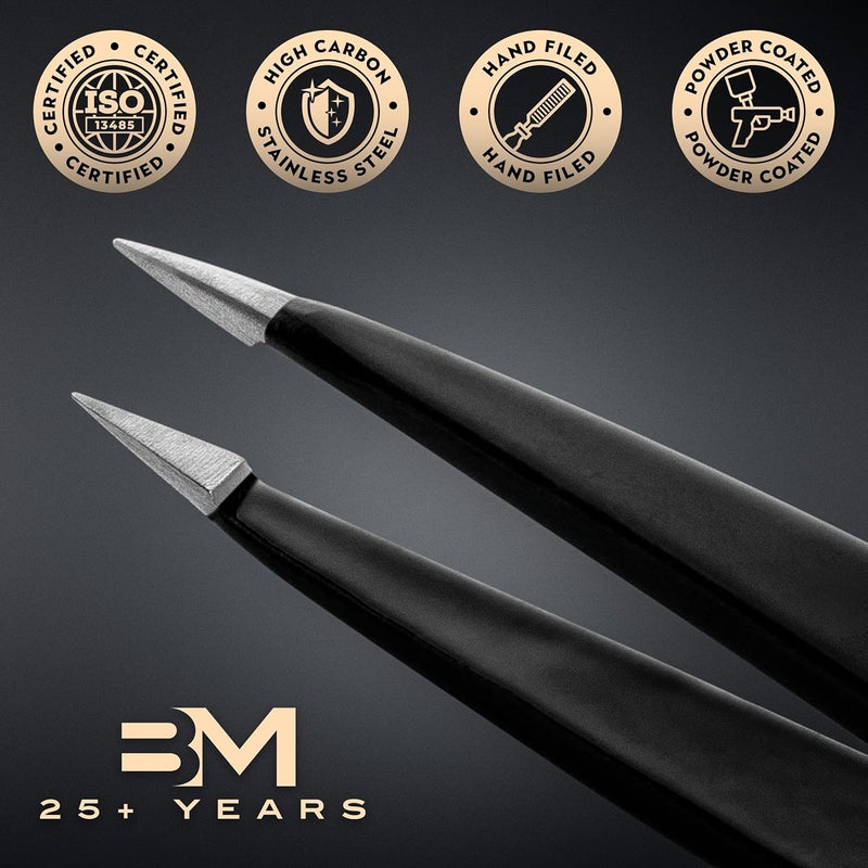 By MILLY ملقط مدبب | من الفولاذ المقاوم للصدأ عالي الكربون | لإزالة الشعر بدقة عالية | حاد ومصقول يدويًا | أسود - Image 4