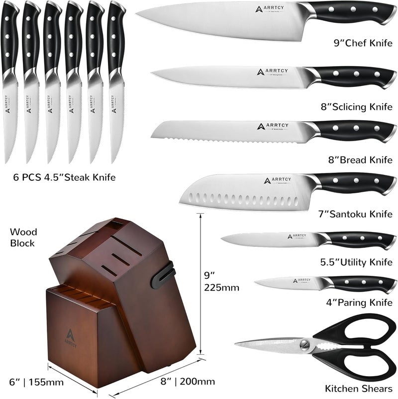Arrtcy Knife Set with Block, Kitchen Knife Set 15-Piece with Sharpener - High Carbon Stainless Steel Dishwasher Safe Knives with Ergonomic Handles for Chef & Home - Image 2