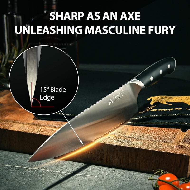 Arrtcy Knife Set with Block, Kitchen Knife Set 15-Piece with Sharpener - High Carbon Stainless Steel Dishwasher Safe Knives with Ergonomic Handles for Chef & Home - Image 3