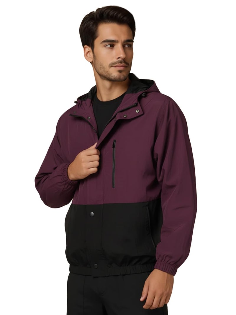 CHKOKKO Mens Stylish Oversized Windcheater Jacket with Zip Closure Lightweight Sportswear for Running Travel Hiking Outdoor and Rainy Season Wear MaroonBlack M - Image 1