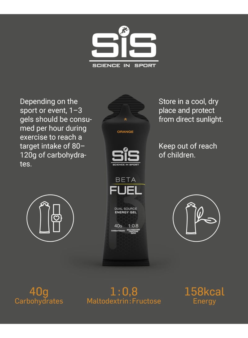 SIS Beta Fuel Energy Gels | 40g Carbohydrates | 1:0.8 Maltodextrin:Fructose Ratio | Easily Digestible | Gluten Free | No Water Needed | Running Gels | Orange Flavour | 30 Pack - Image 4