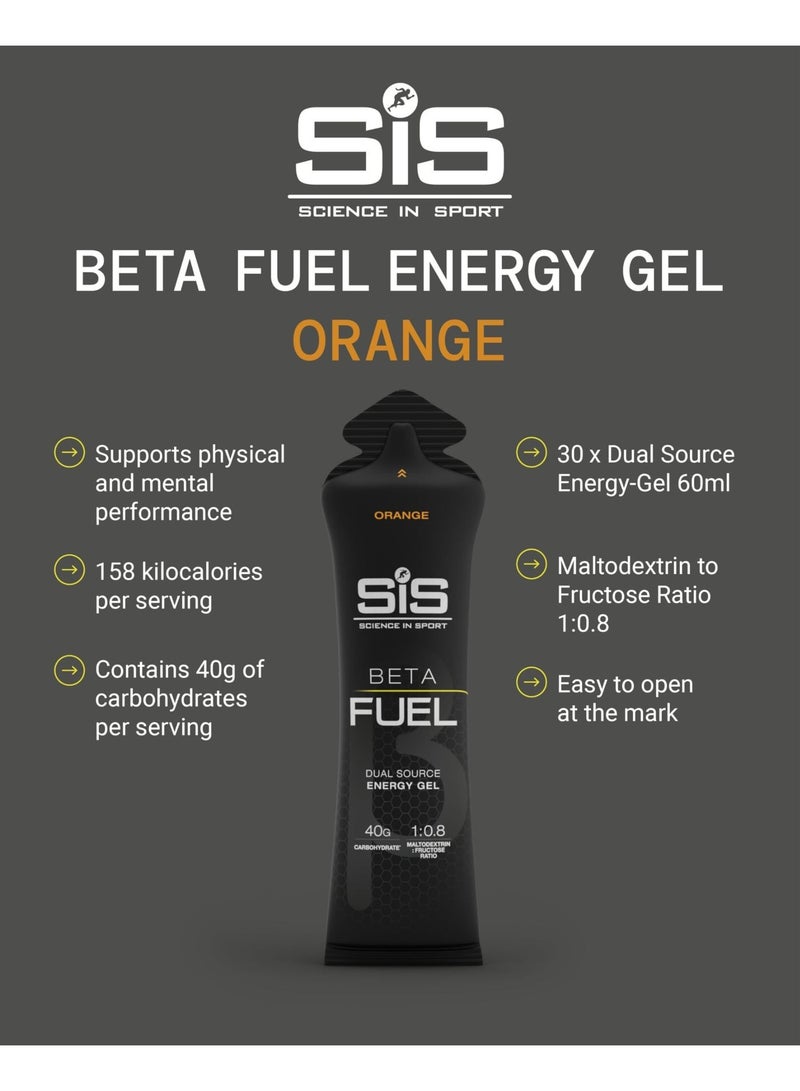 SIS Beta Fuel Energy Gels | 40g Carbohydrates | 1:0.8 Maltodextrin:Fructose Ratio | Easily Digestible | Gluten Free | No Water Needed | Running Gels | Orange Flavour | 30 Pack - Image 2