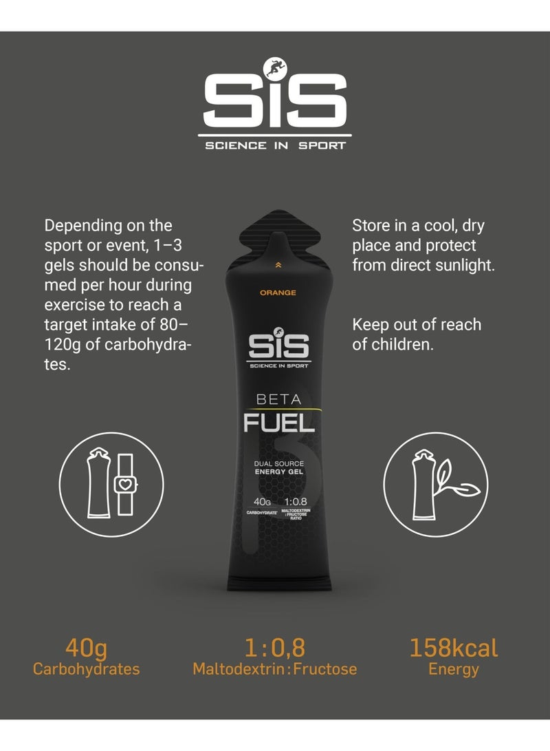SIS Beta Fuel Energy Gels | 40g Carbohydrates | 1:0.8 Maltodextrin:Fructose Ratio | Easily Digestible | Gluten Free | No Water Needed | Running Gels | Orange Flavour | 30 Pack - Image 4