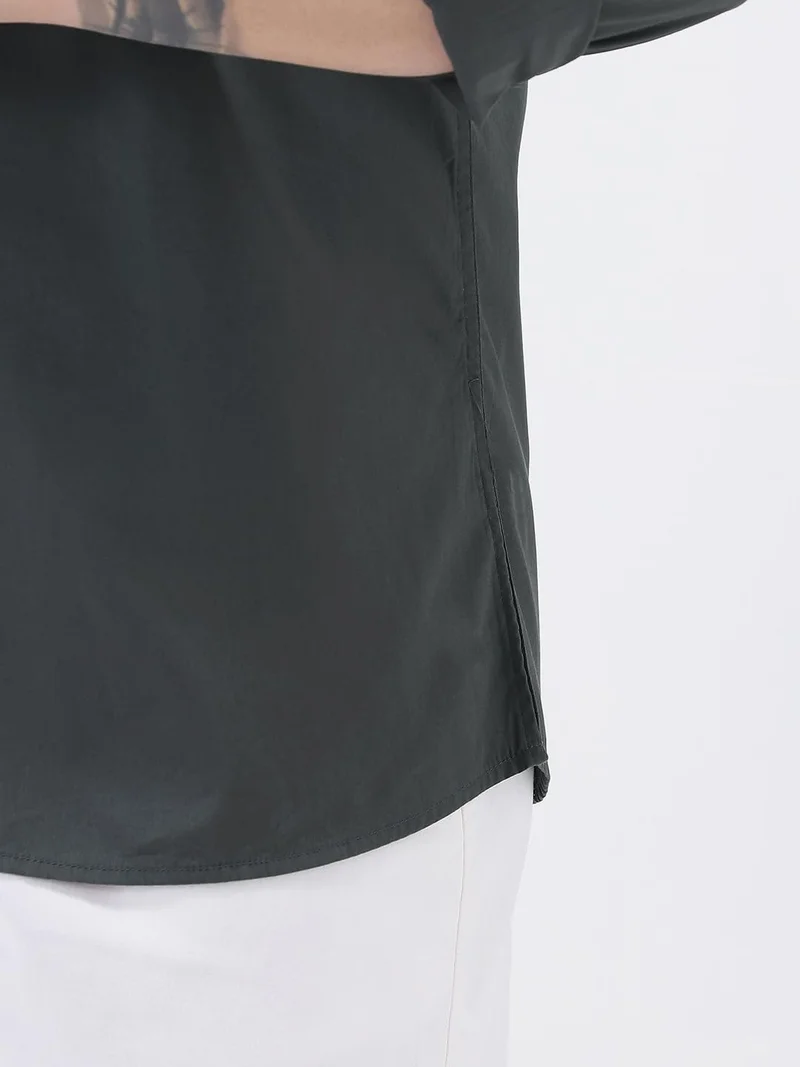 Urbano Fashion  Urbano Plus Men's Dark Grey Cotton Full Sleeve Regular Fit Casual Solid Shirt  | Best Price UAE