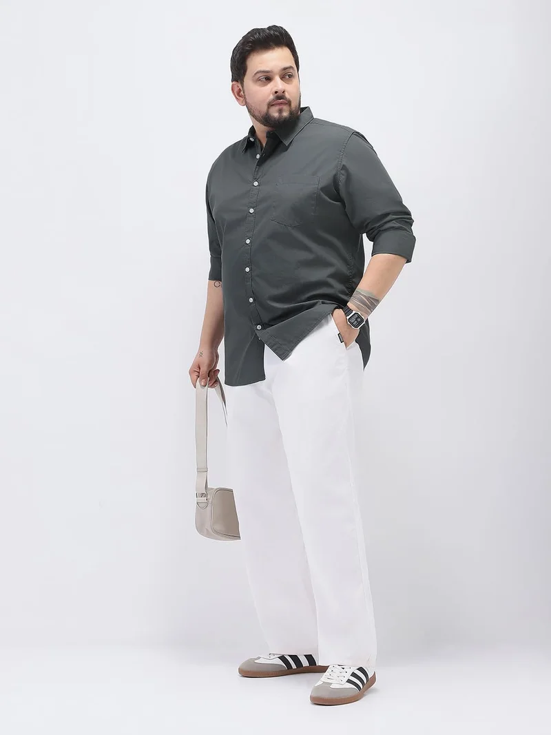 Urbano Fashion  Urbano Plus Men's Dark Grey Cotton Full Sleeve Regular Fit Casual Solid Shirt  | Best Price UAE
