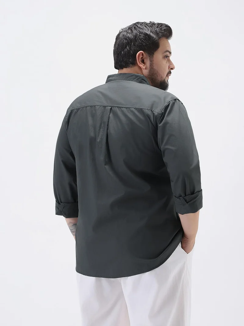 Urbano Fashion  Urbano Plus Men's Dark Grey Cotton Full Sleeve Regular Fit Casual Solid Shirt  | Best Price UAE