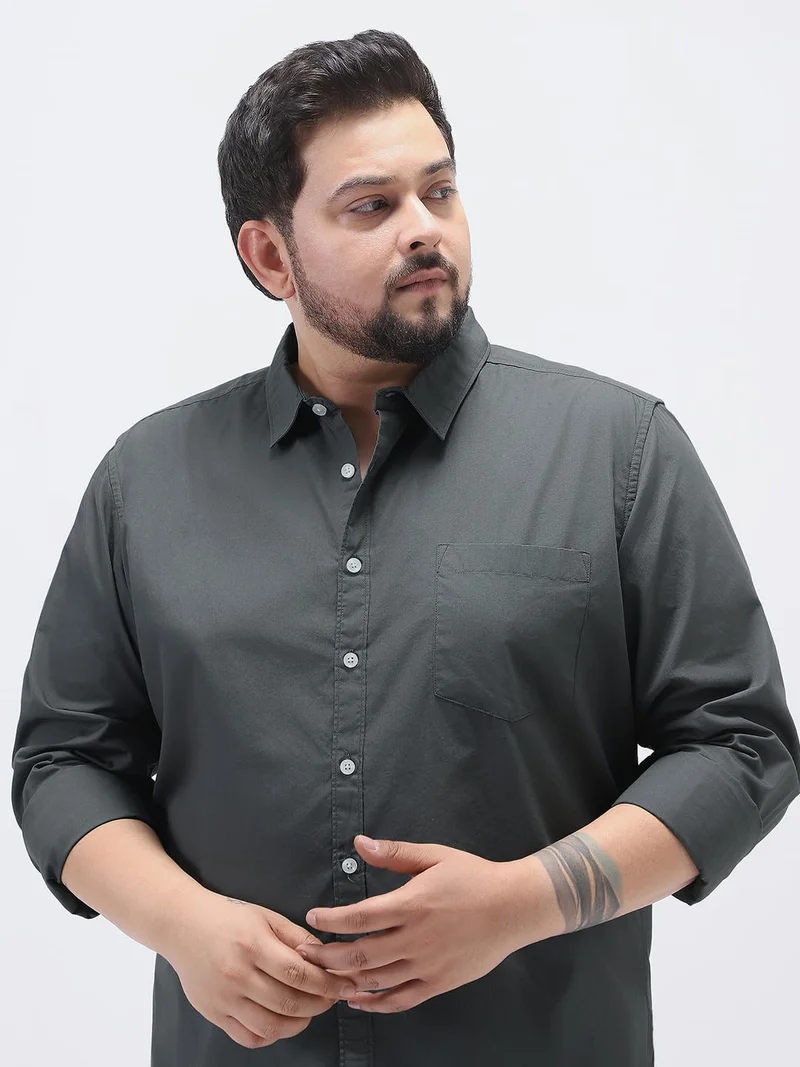 Urbano Fashion  Urbano Plus Men's Dark Grey Cotton Full Sleeve Regular Fit Casual Solid Shirt  | Best Price UAE