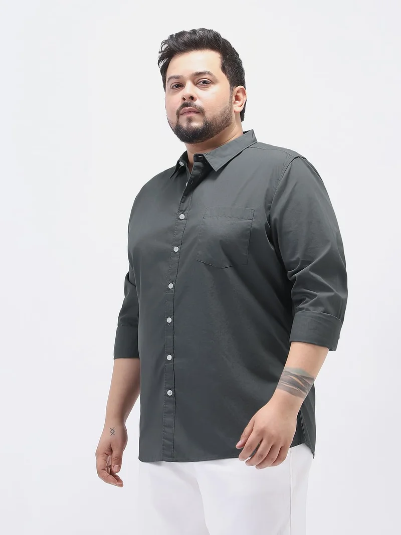 Urbano Fashion  Urbano Plus Men's Dark Grey Cotton Full Sleeve Regular Fit Casual Solid Shirt  | Best Price UAE