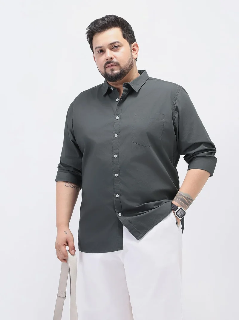 Urbano Plus Men's Dark Grey Cotton Full Sleeve Regular Fit Casual Solid Shirt