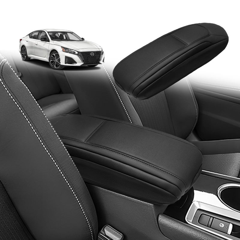 Muslogy Center Console Armrest Cover Compatible with Nissan 20192025 Altima Accessories Comfort Armrest Pad Arm Rest Cushion Vegan Leather Protector Black Regular Thick