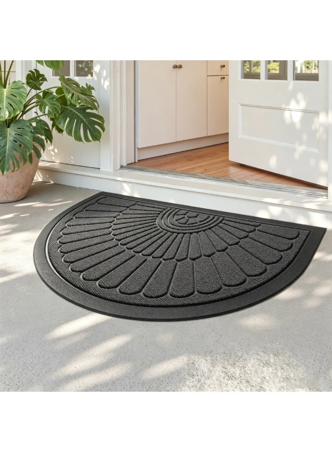 Front Door Mat Outside Entrance, 60 x 90 cm Half Round Rubber Doormat, Stain and Fade Resistant, Low Profile, Easy Clean Patio for Entryway, Patio and High Traffic Areas, Grey