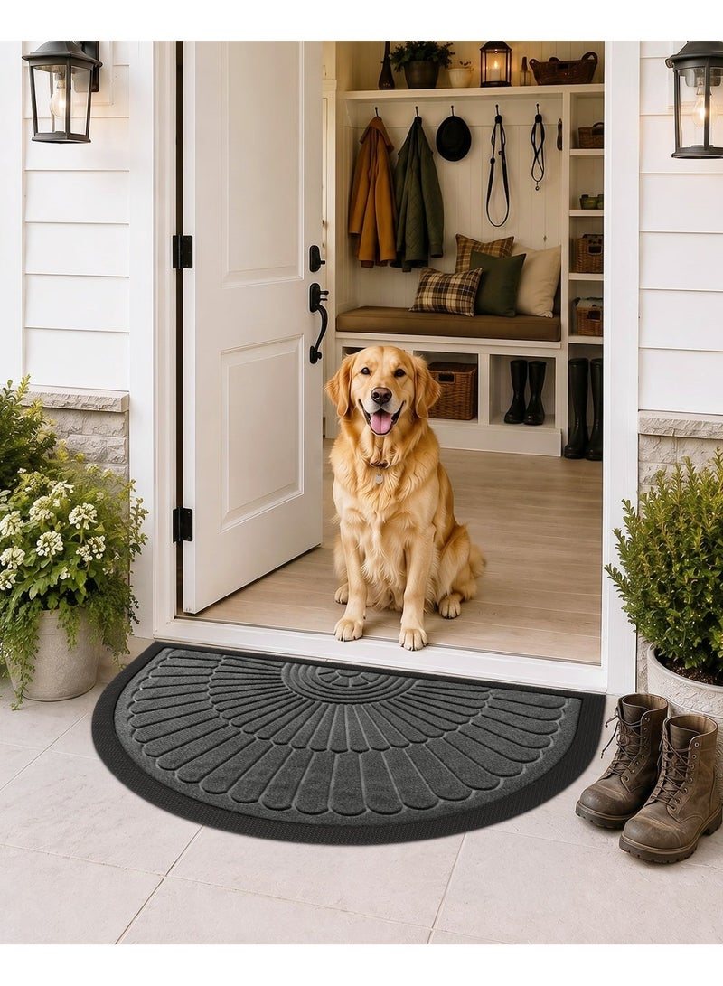 DEXI Front Door Mat Outside Entrance, 60 x 90 cm Half Round Rubber Doormat, Stain and Fade Resistant, Low Profile, Easy Clean Patio for Entryway, Patio and High Traffic Areas, Grey - Image 4