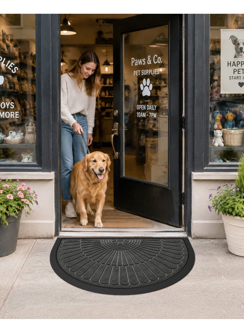 DEXI Front Door Mat Outside Entrance, 60 x 90 cm Half Round Rubber Doormat, Stain and Fade Resistant, Low Profile, Easy Clean Patio for Entryway, Patio and High Traffic Areas, Grey - Image 3