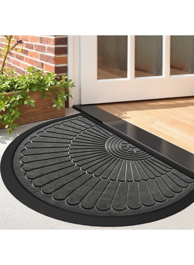 DEXI Front Door Mat Outside Entrance, 60 x 90 cm Half Round Rubber Doormat, Stain and Fade Resistant, Low Profile, Easy Clean Patio for Entryway, Patio and High Traffic Areas, Grey - Image 1