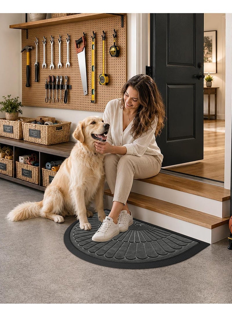 DEXI Front Door Mat Outside Entrance, 60 x 90 cm Half Round Rubber Doormat, Stain and Fade Resistant, Low Profile, Easy Clean Patio for Entryway, Patio and High Traffic Areas, Grey - Image 2