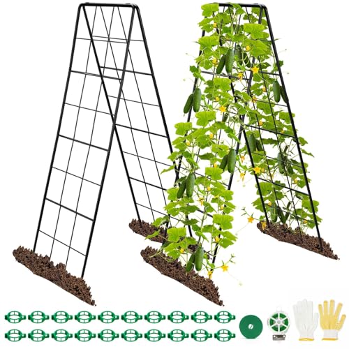 HIHADUUM 2 Pack 50" Tall A Frame Trellis for Climbing Plants Outdoor (50" X 17") – Heavy Duty Garden Adjustable Trellis, Metal Trellis for Cucumbers, Beans, Tomatoes, Grapes, and Vining Vegetables - Image 1