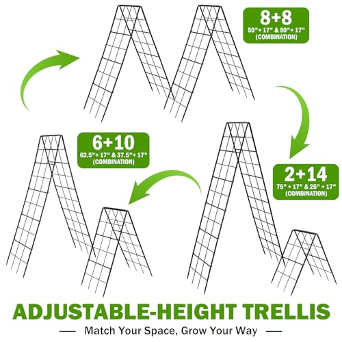 HIHADUUM 2 Pack 50" Tall A Frame Trellis for Climbing Plants Outdoor (50" X 17") – Heavy Duty Garden Adjustable Trellis, Metal Trellis for Cucumbers, Beans, Tomatoes, Grapes, and Vining Vegetables - Image 5