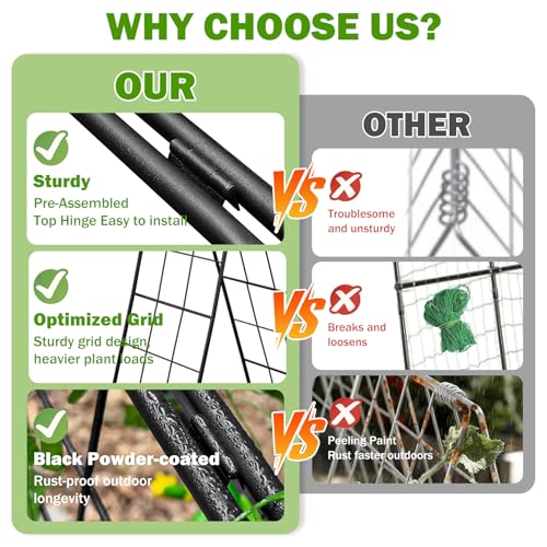 HIHADUUM 2 Pack 50" Tall A Frame Trellis for Climbing Plants Outdoor (50" X 17") – Heavy Duty Garden Adjustable Trellis, Metal Trellis for Cucumbers, Beans, Tomatoes, Grapes, and Vining Vegetables - Image 4