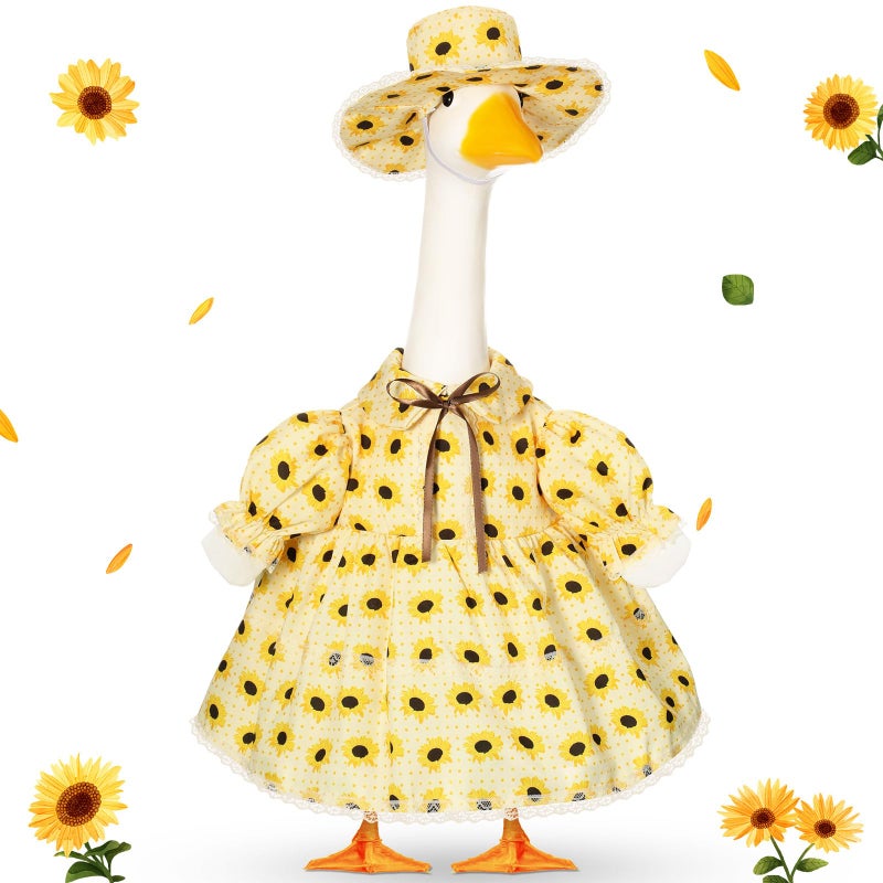 FuWeave Spring Porch Goose Outfit for 23''h Cement Statue Goose Skirt Costume for Summer Outdoor Yard Lawn Patio Decor(Sunflower) - Image 1