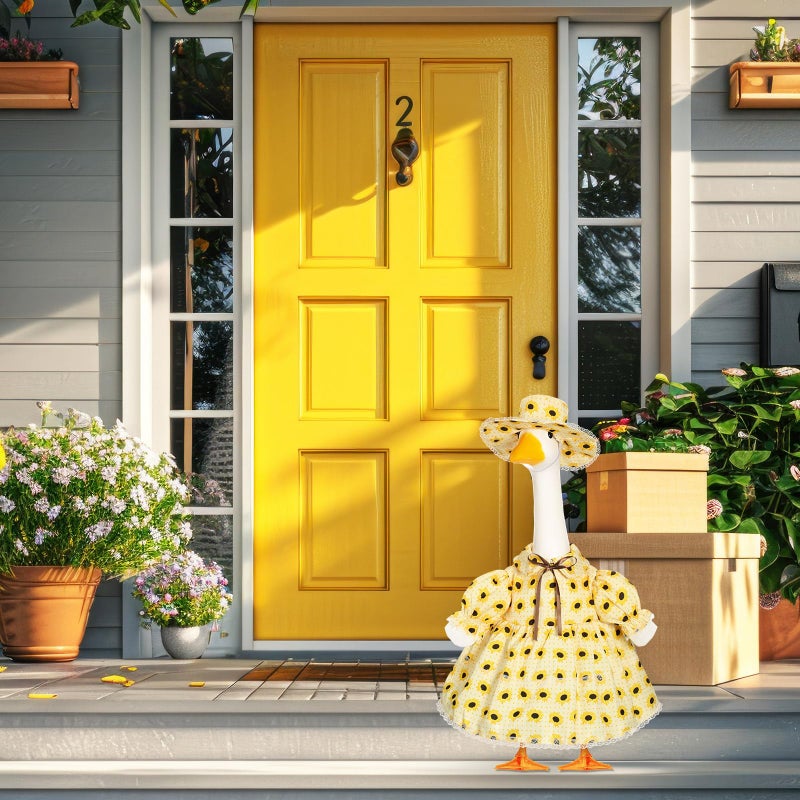 FuWeave Spring Porch Goose Outfit for 23''h Cement Statue Goose Skirt Costume for Summer Outdoor Yard Lawn Patio Decor(Sunflower) - Image 4