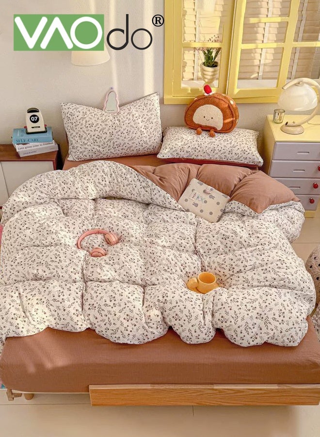 VAOdo 4PCS Floral Comforter Set, Super Soft Anti-Balling and Fade Resistant Bedding Sheet Set, Cloud-Like Double-Layer Yarn Bedding Set, Machine Washable, Including Sheet 200*240CM, Duvet Cover 200*23