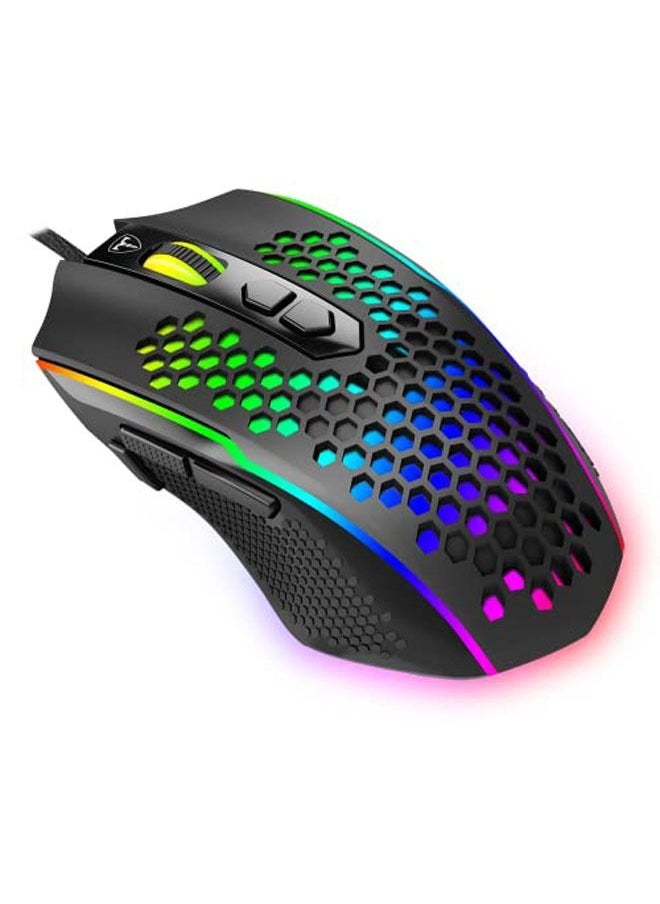 Captaintech Honeycomb Wired Gaming Mouse, RGB Backlight and 8000 Adjustable DPI,Ergonomic and Lightweight USB Computer Mouse with High Precision Sensor for Windows PC & Laptop Gamers (Black)  - Image 1