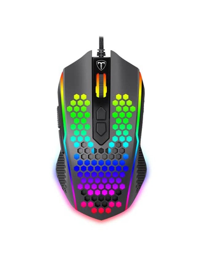 Captaintech Honeycomb Wired Gaming Mouse, RGB Backlight and 8000 Adjustable DPI,Ergonomic and Lightweight USB Computer Mouse with High Precision Sensor for Windows PC & Laptop Gamers (Black)  - Image 4