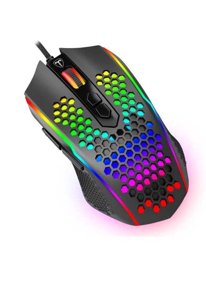 Captaintech Honeycomb Wired Gaming Mouse, RGB Backlight and 8000 Adjustable DPI,Ergonomic and Lightweight USB Computer Mouse with High Precision Sensor for Windows PC & Laptop Gamers (Black)  - Image 5