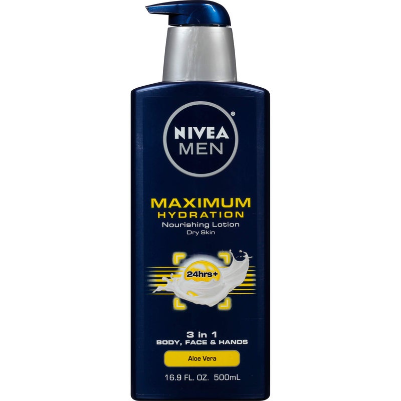 Nivea NIVEA MEN Maximum Hydration 48-Hour Moisture Body Lotion for Dry Skin, Aloe Vera Lotion for Men, 3-in-1 Body, Face and Hands, Dermatologically-Tested, 16.9 Fl Oz Bottle 