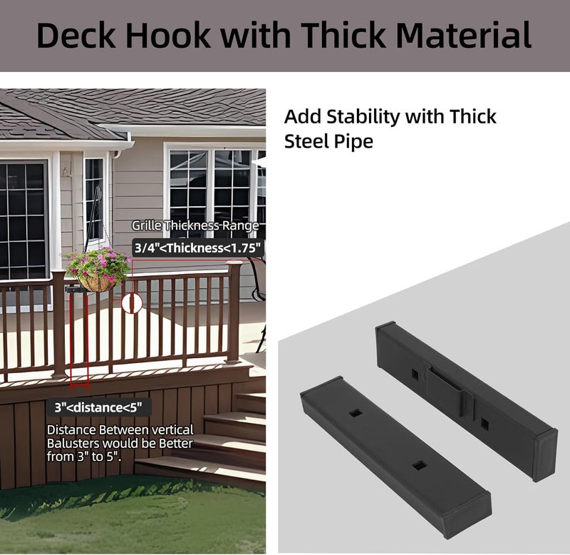 Monalife Deck Railing Plant Hanger Outdoor-Deck Hook Railing Mount，Metal Bird Feeder Hanger for Deck Railing,Fence Shepherds Hooks Pole Bracket for Hanging Hummingbird Feeder,Planter,Flower Baskets - Image 2
