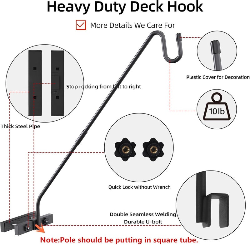 Monalife Deck Railing Plant Hanger Outdoor-Deck Hook Railing Mount，Metal Bird Feeder Hanger for Deck Railing,Fence Shepherds Hooks Pole Bracket for Hanging Hummingbird Feeder,Planter,Flower Baskets - Image 4