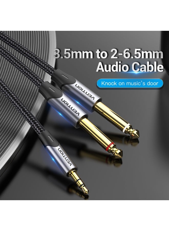 VENTION Cotton Braided 3.5mm Male to 2*6.5mm Male Audio Cable 0.5M Gray Aluminum Alloy Type Model # BARHD - Image 2