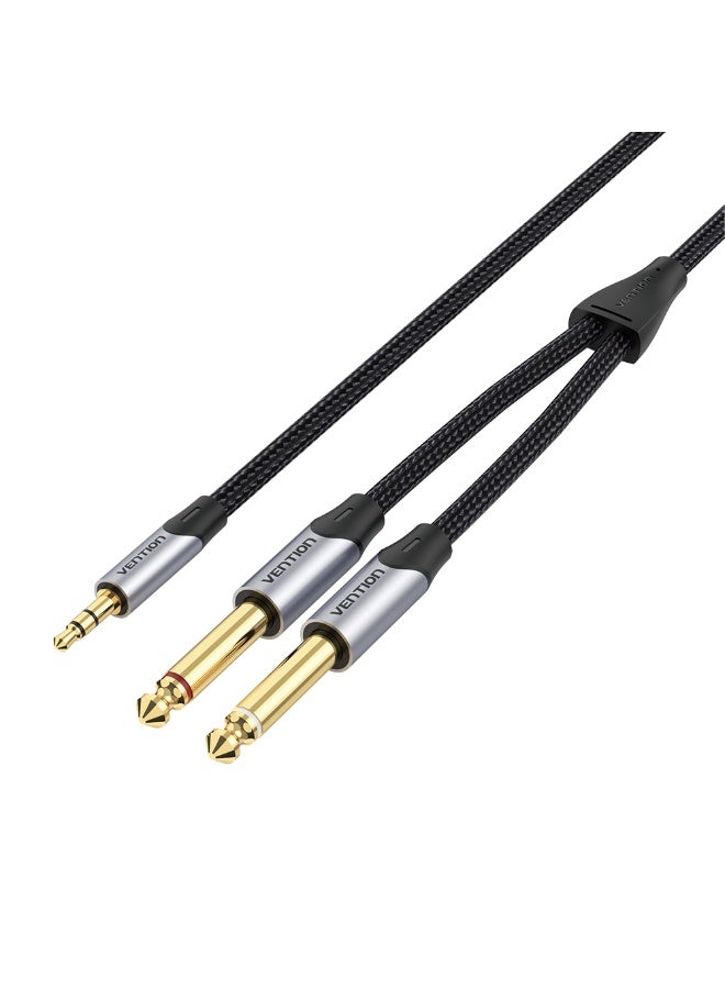 VENTION Cotton Braided 3.5mm Male to 2*6.5mm Male Audio Cable 0.5M Gray Aluminum Alloy Type Model # BARHD - Image 1