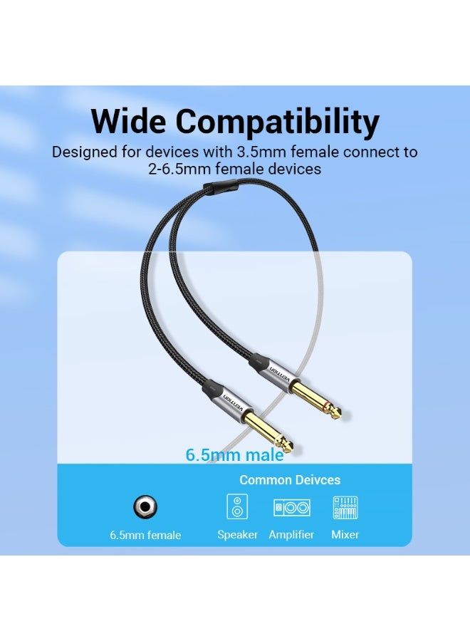 VENTION Cotton Braided 3.5mm Male to 2*6.5mm Male Audio Cable 0.5M Gray Aluminum Alloy Type Model # BARHD - Image 5
