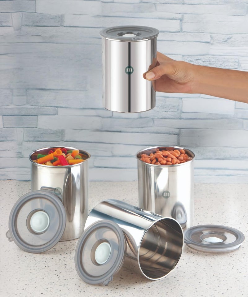 MARU Steel Airtight Storage Containers for kitchen 750g (1000ml) Set of 4,Leakproof jars suitable for Fridge, Dabba with Secure Silicone Vent semi transparent Lids, Perfect to Store Food and Liquids - Image 1