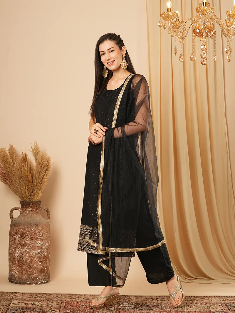 جلو باص Women Ethnic Motifs Printed Regular Kurta With Trousers & With Dupatta