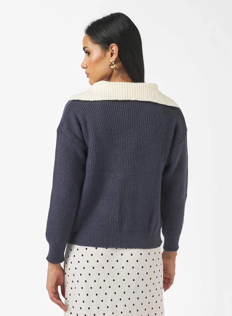 جينجر Polo Neck Fine Knit Sweater