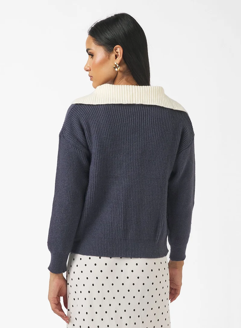 جينجر كنزة صوفية ناعمة بياقة بولو