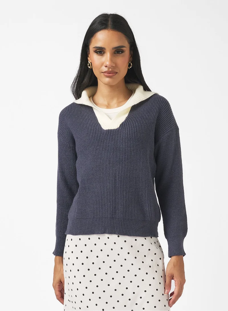 جينجر كنزة صوفية ناعمة بياقة بولو