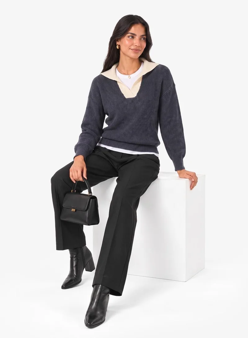 Ginger Polo Neck Fine Knit Sweater