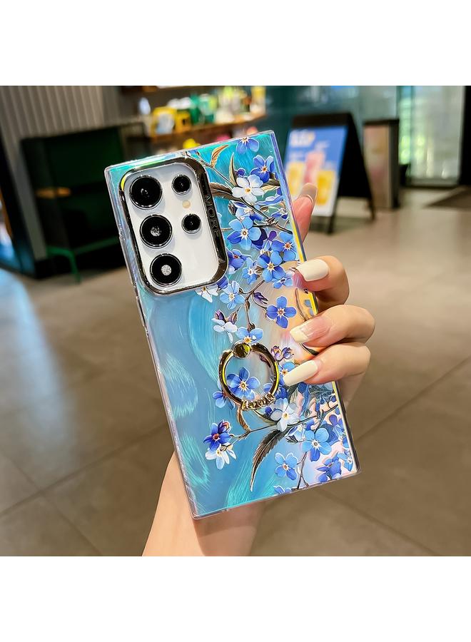 S-TOP Case For Samsung Galaxy S23 Ultra 5G Electroplating Laser Flower Ring Holder TPU Phone Case - Image 1