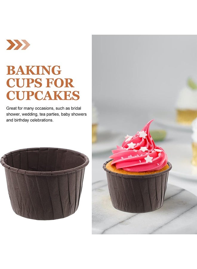 100 قطعة من أكواب خبز الكب كيك للاستخدام مرة واحدة، مقاومة للحرارة العالية، بطانة مقاومة للزيت، ورق زبدة، أغلفة خبز الكب كيك، إكسسوارات وديكورات حفلات أعياد الميلاد (بني) - Image 3