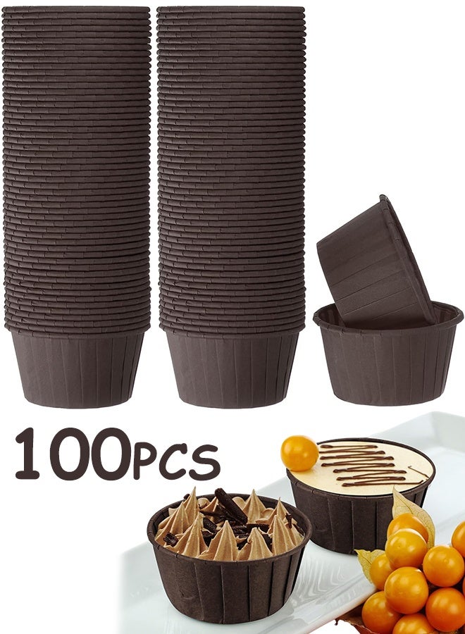 100 قطعة من أكواب خبز الكب كيك للاستخدام مرة واحدة، مقاومة للحرارة العالية، بطانة مقاومة للزيت، ورق زبدة، أغلفة خبز الكب كيك، إكسسوارات وديكورات حفلات أعياد الميلاد (بني) - Image 1