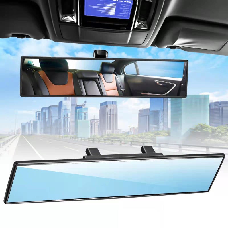 NINGFIST Broadway Car Rear View Mirror HD Anti Glare Universal 12 Inch large Field of View Panoramic Rearview Mirror with Wide Angle Blue Tint for Car SUV and Truck
