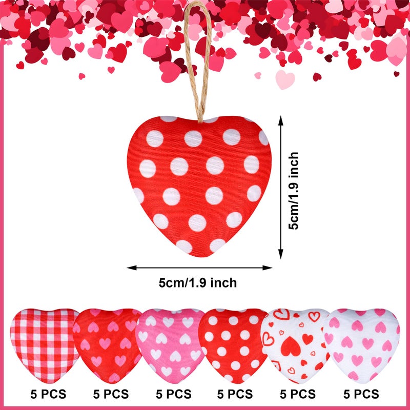 Maniaacer 30 Pieces Fabric Heart Hanging Ornaments Valentines Heart Shaped Ornaments Red Pink Hearts Fabric Hanging Decorations for Valentine's Day Tree Wedding Party DIY Crafts - Image 2