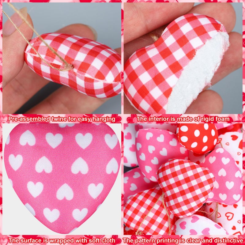 Maniaacer 30 Pieces Fabric Heart Hanging Ornaments Valentines Heart Shaped Ornaments Red Pink Hearts Fabric Hanging Decorations for Valentine's Day Tree Wedding Party DIY Crafts - Image 3