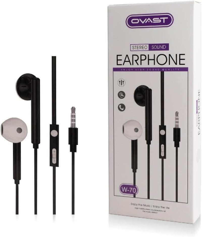 OVAST W-70 3.5mm Universal Pin Wired Earphone For Music Controlled Wired For Mobile Phone Black
