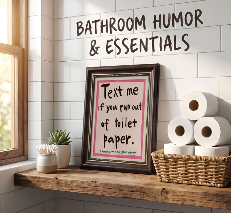 MHYIDUT Funny Bathroom Quotations Canvas Wall Art, Dark Brown Framed - Image 2