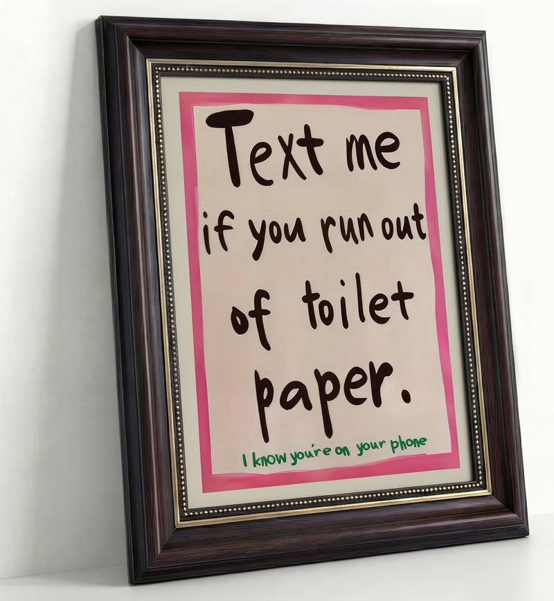 MHYIDUT Funny Bathroom Quotations Canvas Wall Art, Dark Brown Framed - Image 1